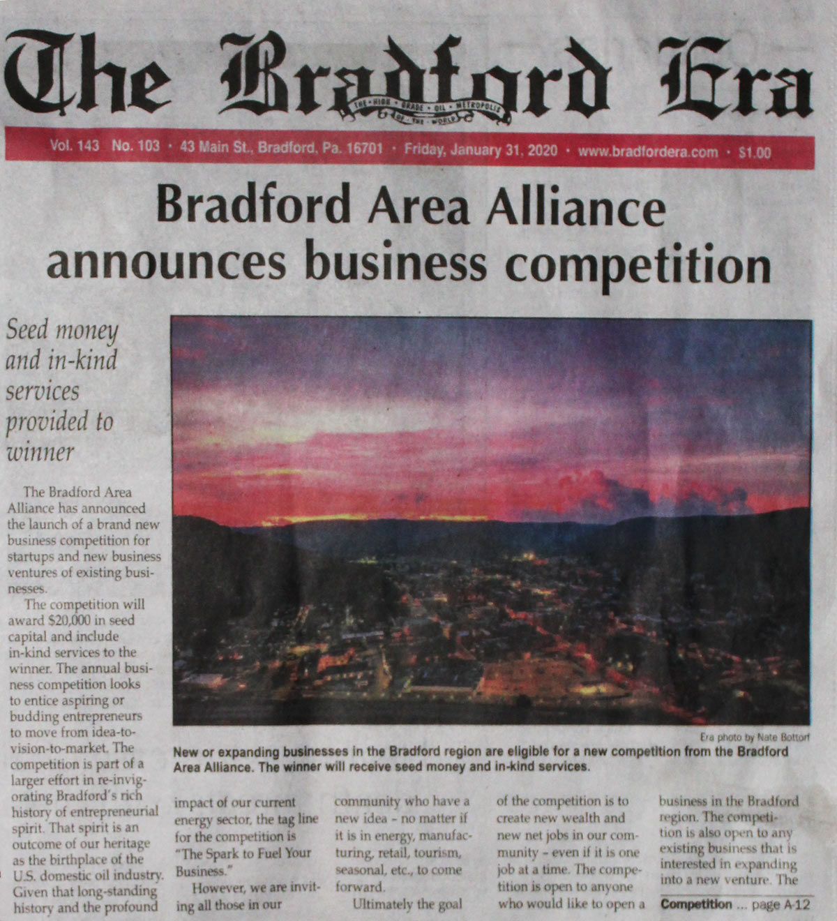 $20,000 Bradford Business Competition Announced Image